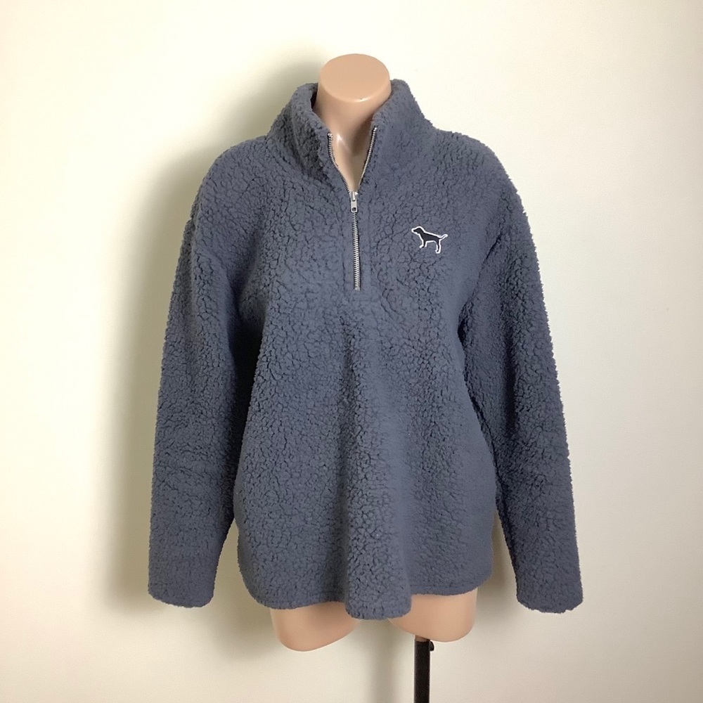Pink Victoria’s Secret Gray Sherpa Half Zip Pull